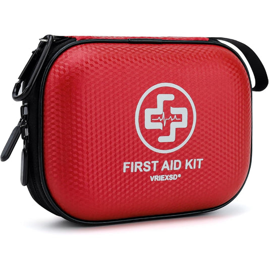 Mini First Aid Kit 150 Piece Small Waterproof Hard Shell Medical Compact with Comprehensive Supplies for Home Car Travel Camping Truck Hiking Sports Office Outdoor Red