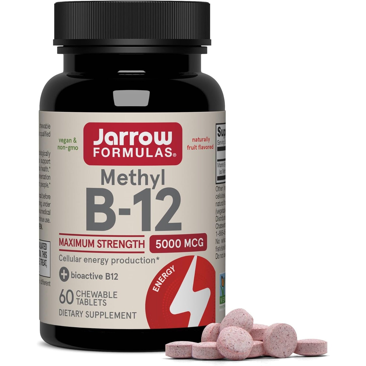 Jarrow Formulas Methyl B-12 5000 mcg Cellular Energy Dietary Supplement Chewable Tablets