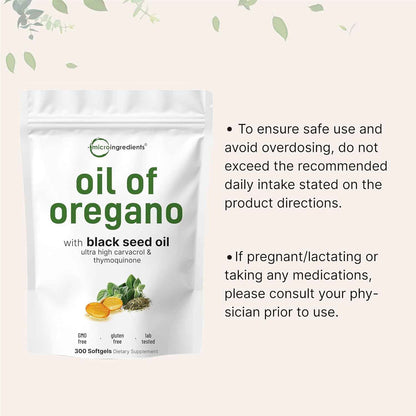 Micro Ingredients Oregano and Black Seed Oil Softgels 4X Strength