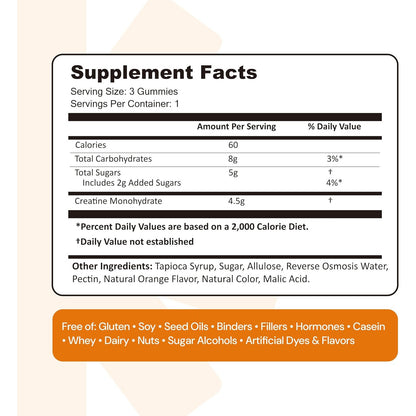 Create Creatine Monohydrate Gummies Anti-Melting Formula Vegan 90 Count
