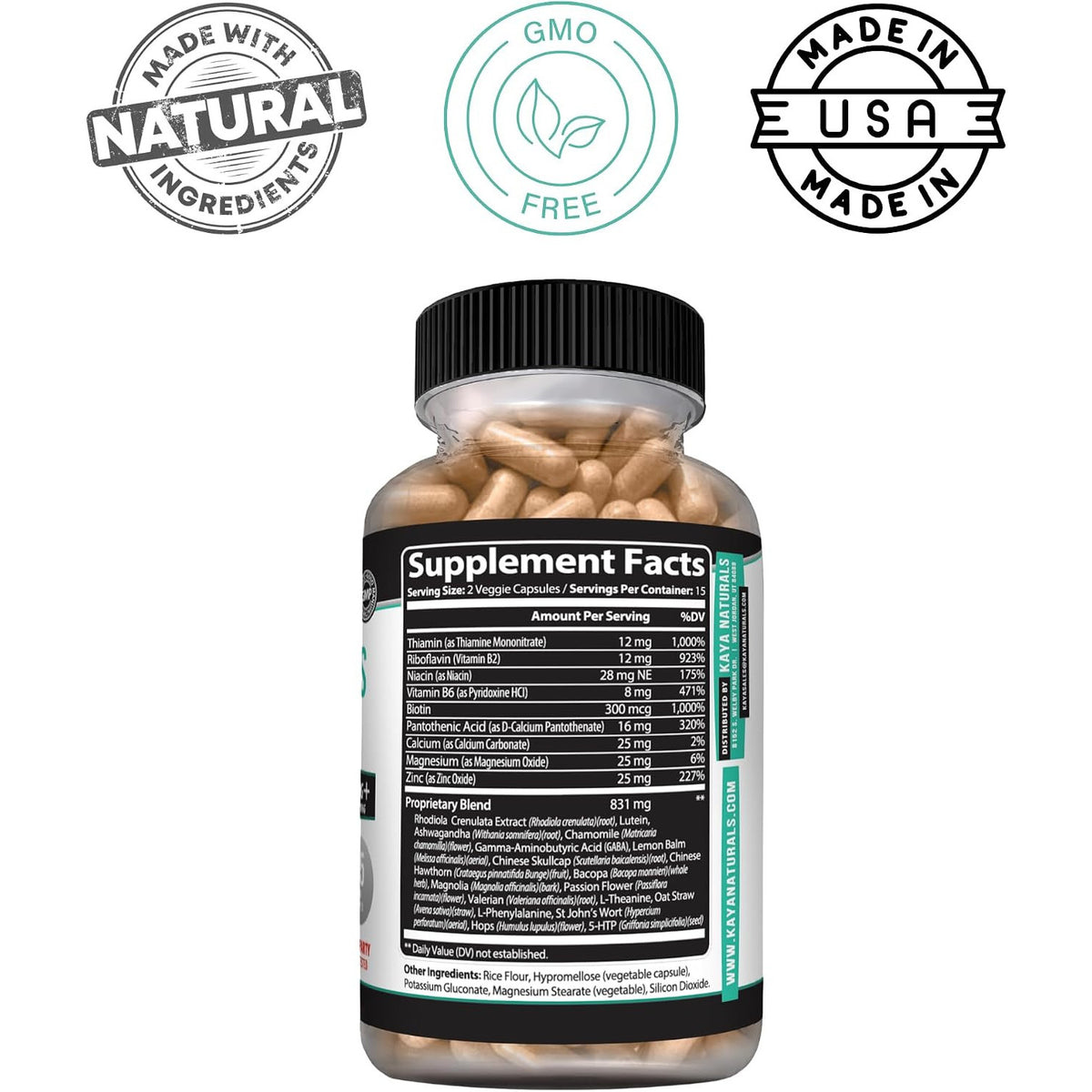 Kaya Naturals Ashwagandha GABA Daily Stress Mood Support Capsules