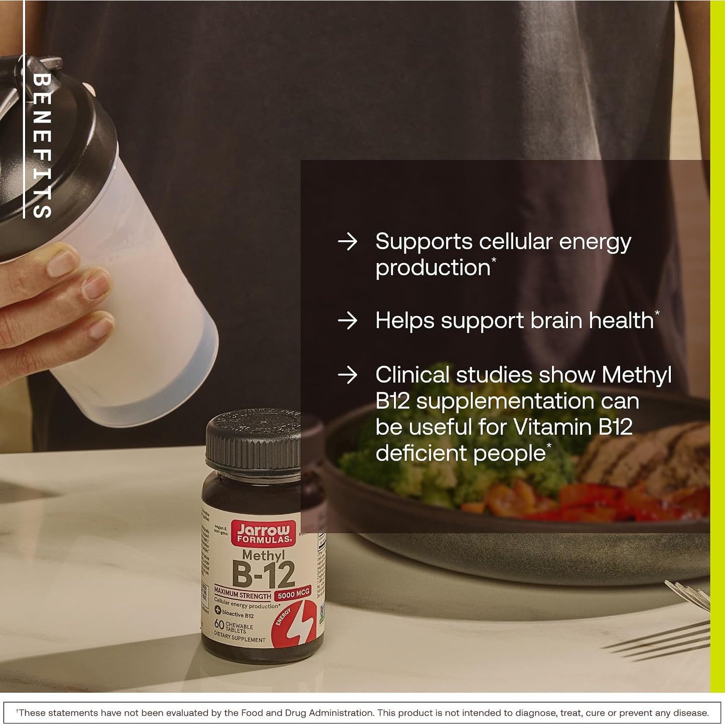 Jarrow Formulas Methyl B-12 5000 mcg Cellular Energy Dietary Supplement Chewable Tablets