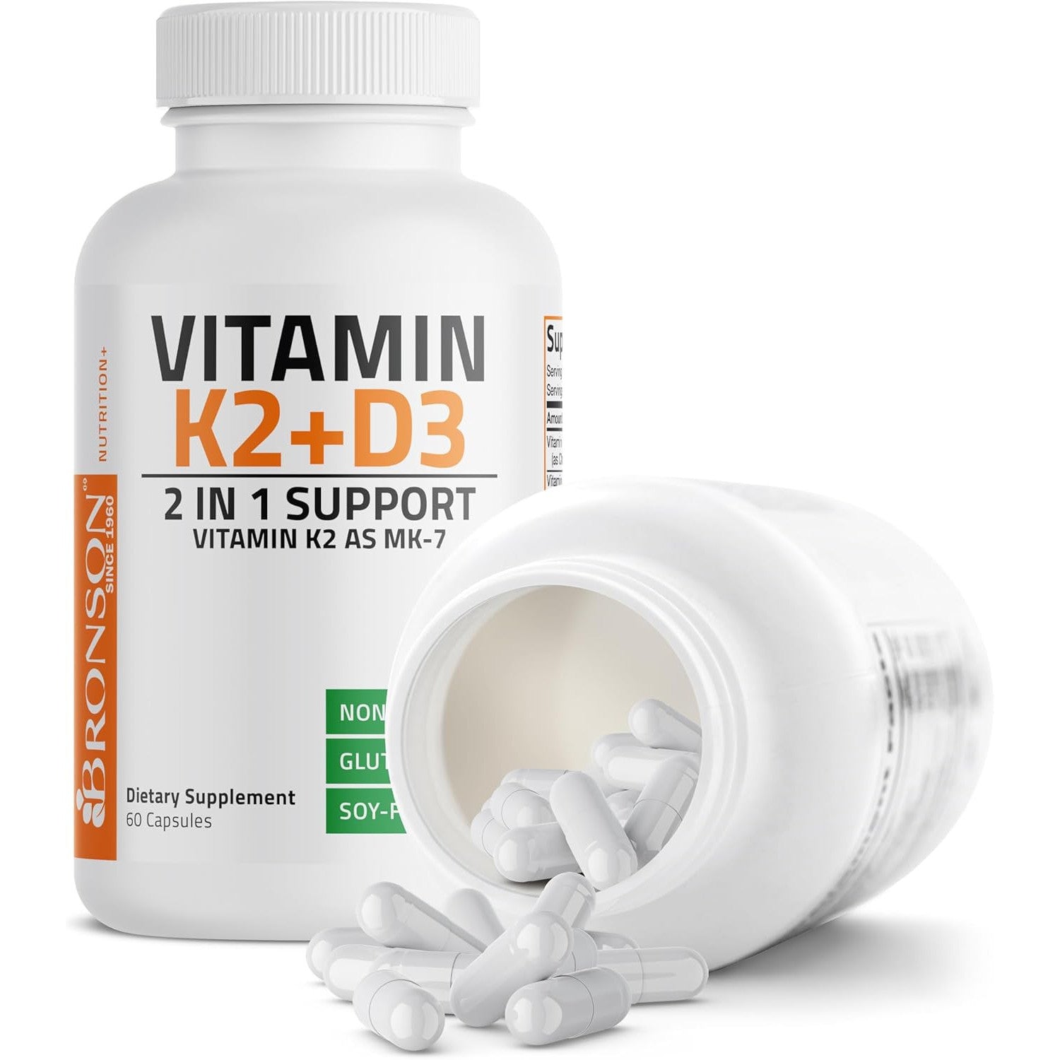 Bronson Vitamin K2 D3 (MK7) Supplement 5000IU 90mcg Capsules