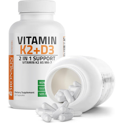 Bronson Vitamin K2 D3 (MK7) Supplement 5000IU 90mcg Capsules