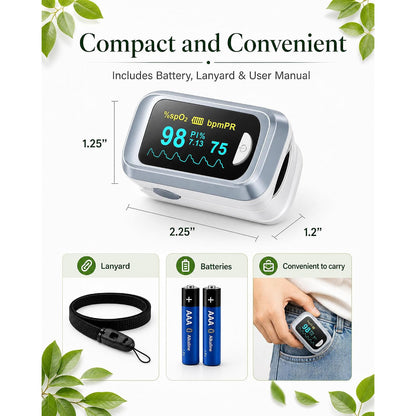 Healthtree JKS50B Fingertip Pulse Oximeter Blood Oxygen Saturation Monitor Heart Rate Fast SpO2 Reading OLED Screen with Lanyard and Batteries