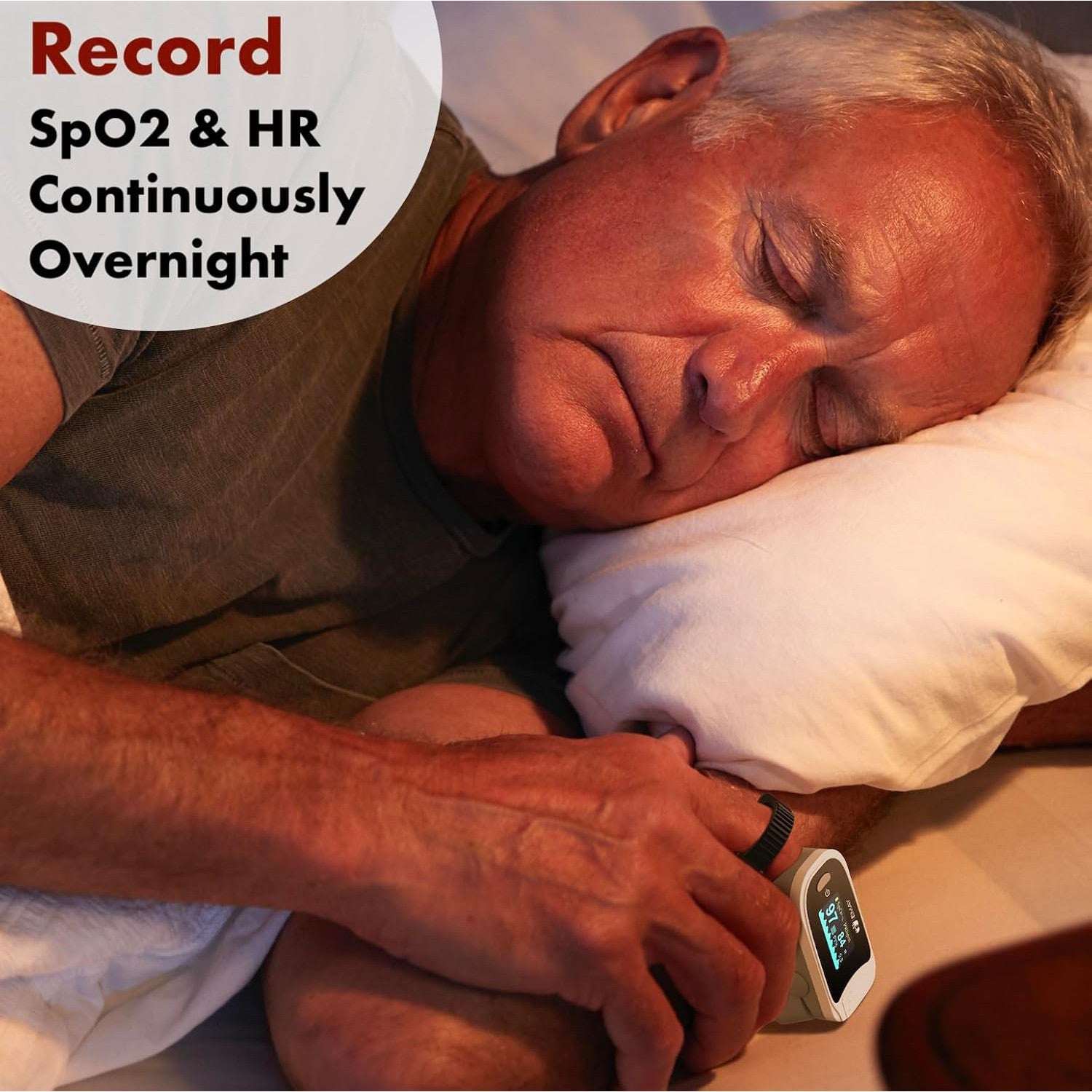 EMAY Sleep Oxygen Monitor Continuous Blood Oximeter with Built-in Recording Overnight Tracking Pulse Rate & Sleep Report