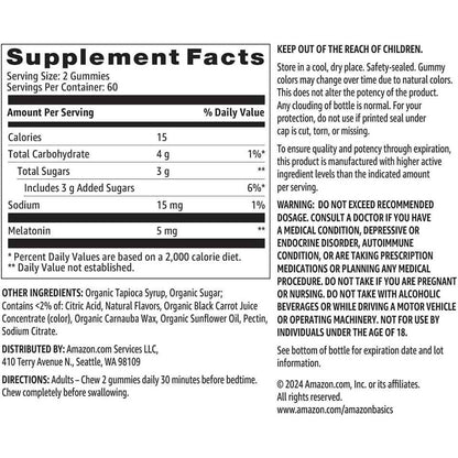 Amazon Basics Melatonin Sleep Support Gummies Strawberry 5mg 120 Count