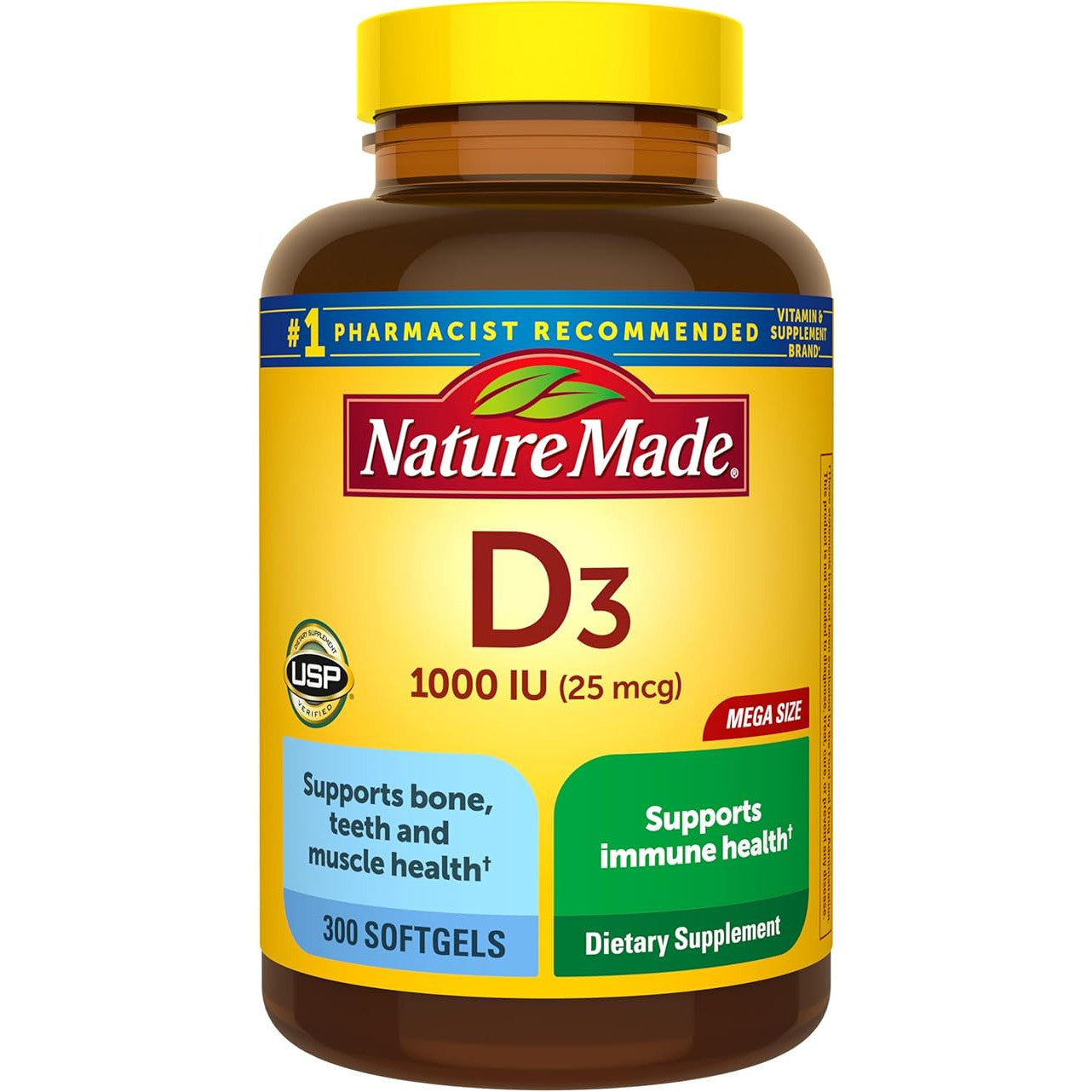 Nature Made Vitamin D3 1000 IU Supplement, 300 Softgels
