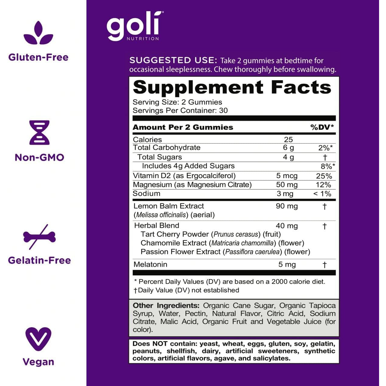 Goli Dreamy Sleep Melatonin Vitamin D Dietary Supplement Gummies