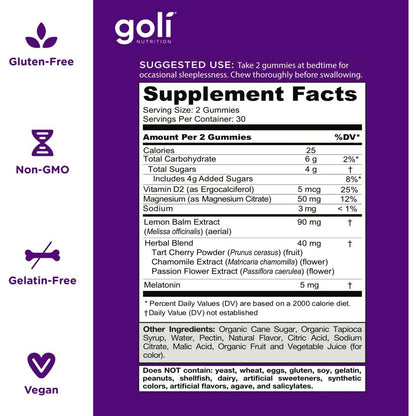 Goli Dreamy Sleep Melatonin Vitamin D Dietary Supplement Gummies