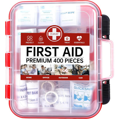 TLIEAO 400 Pieces All-Purpose First Aid Kit Organized Dual-Layer Wall 100-Person Professional Medical Kit for Home Car Camping Travel Office Outdoor Business Sports