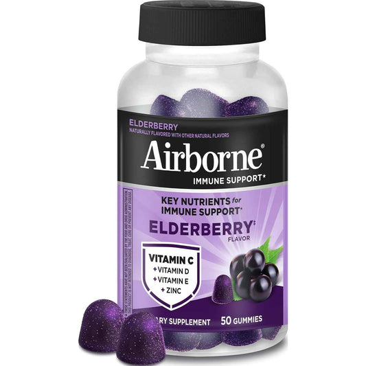 Airborne Elderberry Zinc Vitamin C Gummies Adults Immune Support 50 Count
