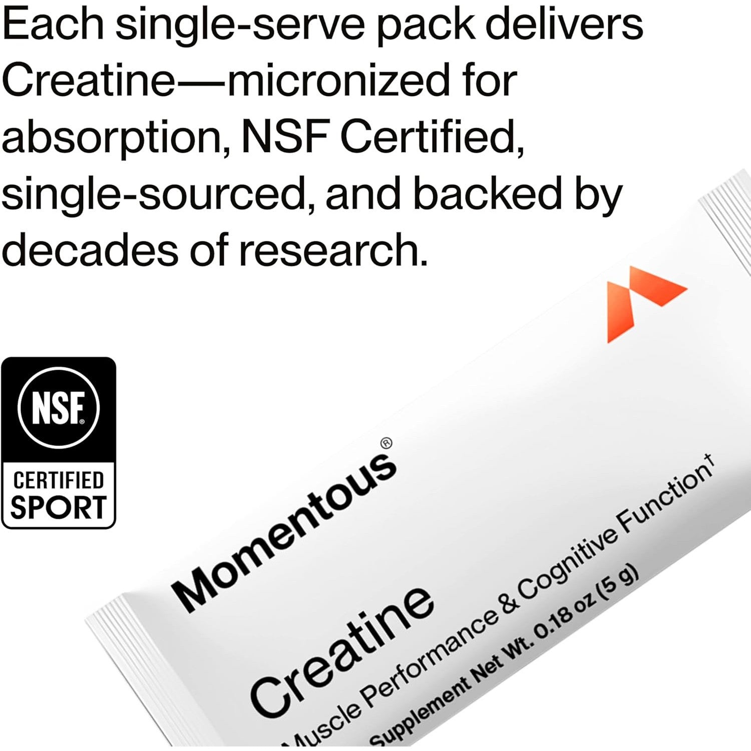 Momentous Creatine Monohydrate Powder NSF Certified for Sport 5 g per Serving