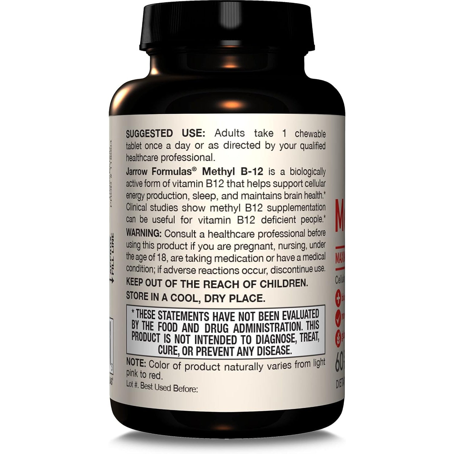 Jarrow Formulas Methyl B-12 5000 mcg Cellular Energy Dietary Supplement Chewable Tablets