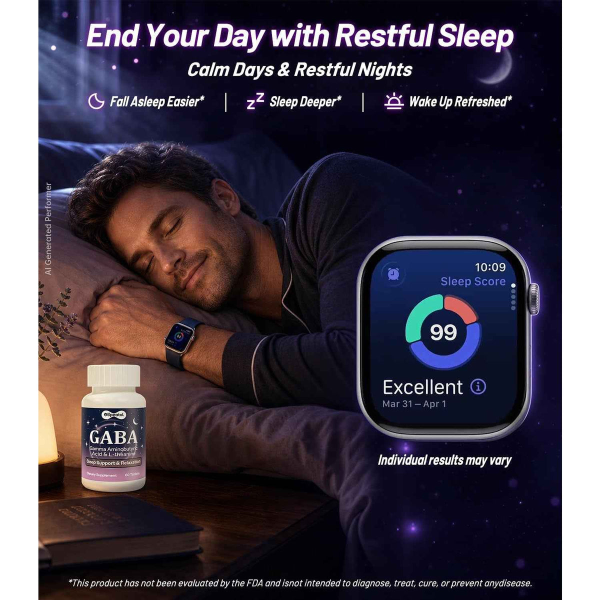 Oopeatol GABA L-Theanine Stress Sleep Mood Support Tablets 60 Count