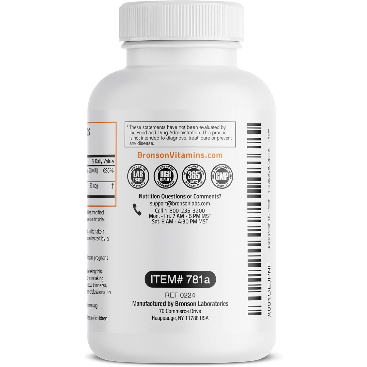 Bronson Vitamin K2 D3 (MK7) Supplement 5000IU 90mcg Capsules