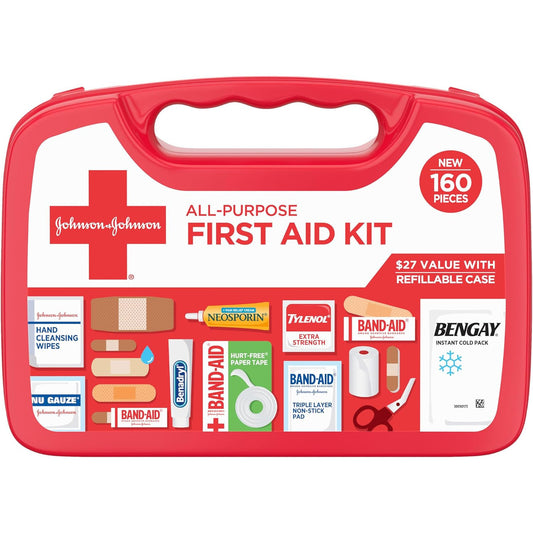BAND-AID All-Purpose Portable Compact First Aid Kit 160 Piece Emergency Wound Care Essentials