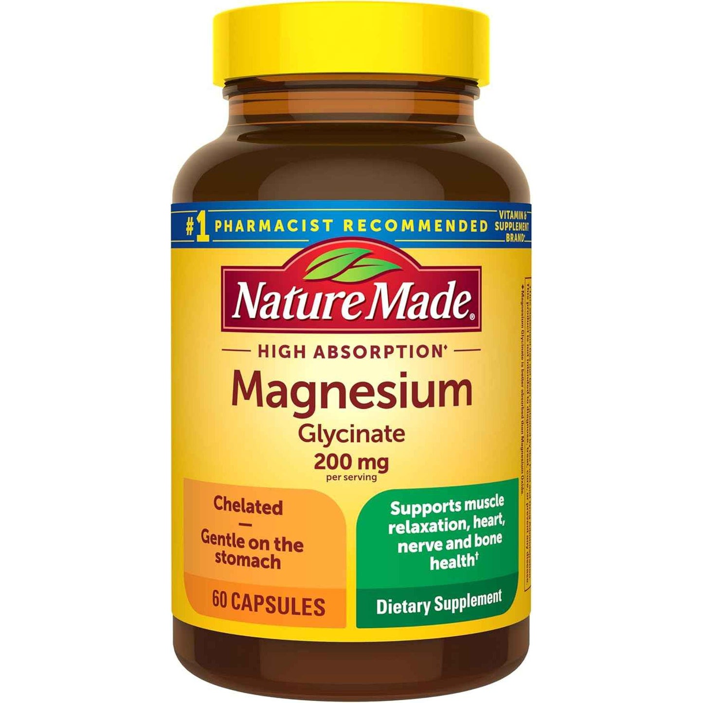 Nature Made Magnesium Glycinate 200 mg High Absorption Supplement 60 Capsules