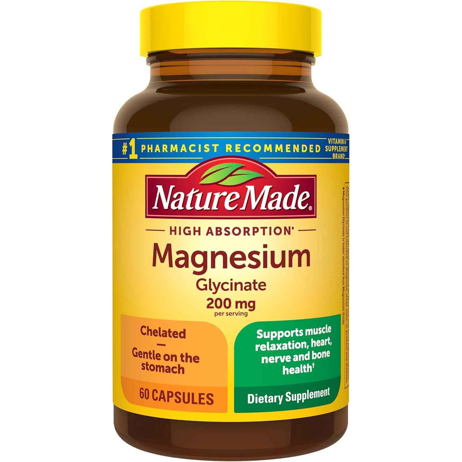 Nature Made Magnesium Glycinate 200 mg High Absorption Supplement 60 Capsules