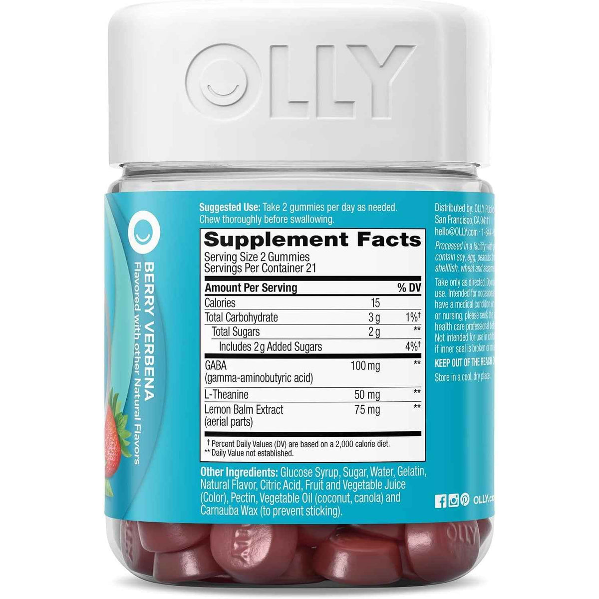 OLLY Goodbye Stress Support Supplement Berry Verbena Gummies