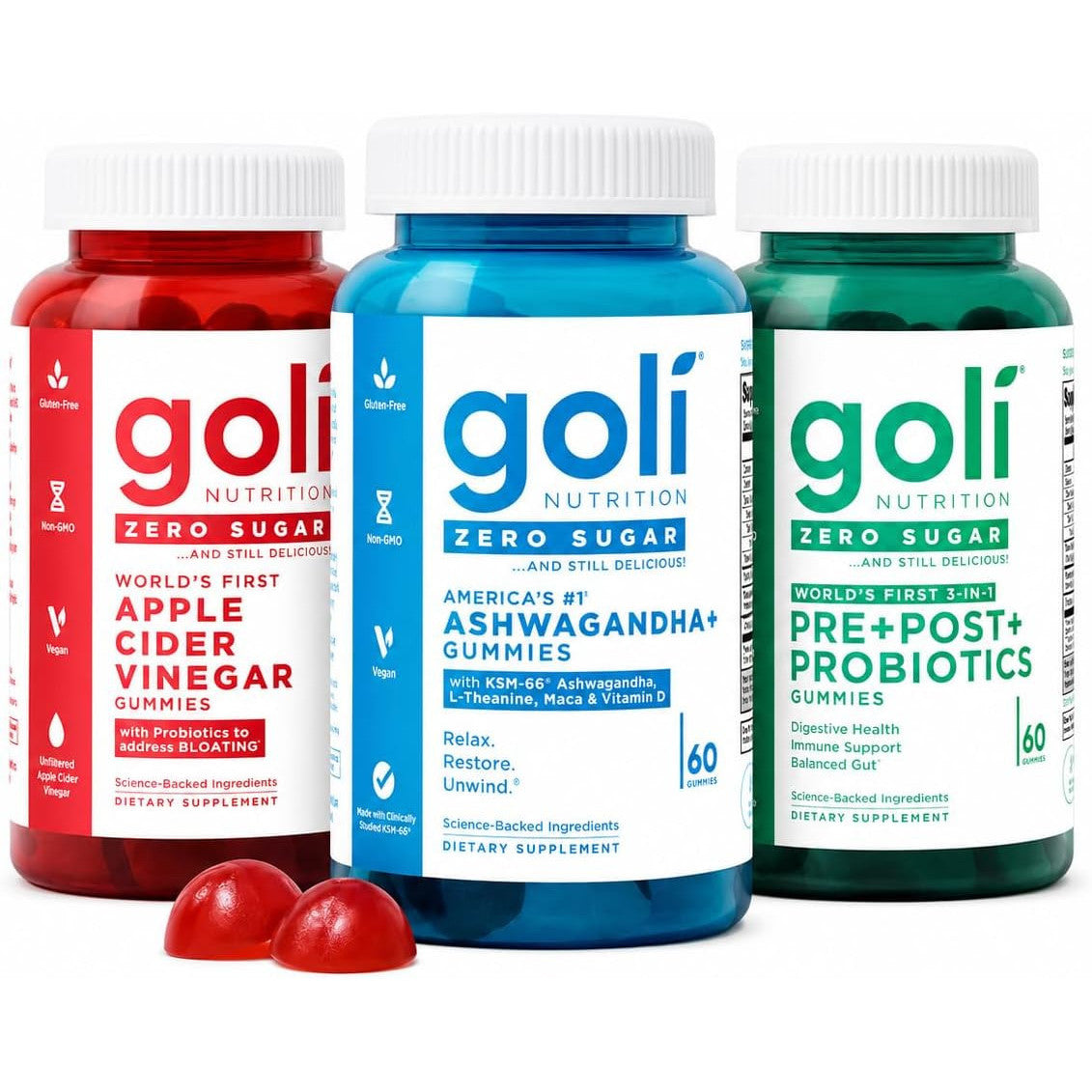 Goli Zero Sugar Trio Dietary Supplement Gummies