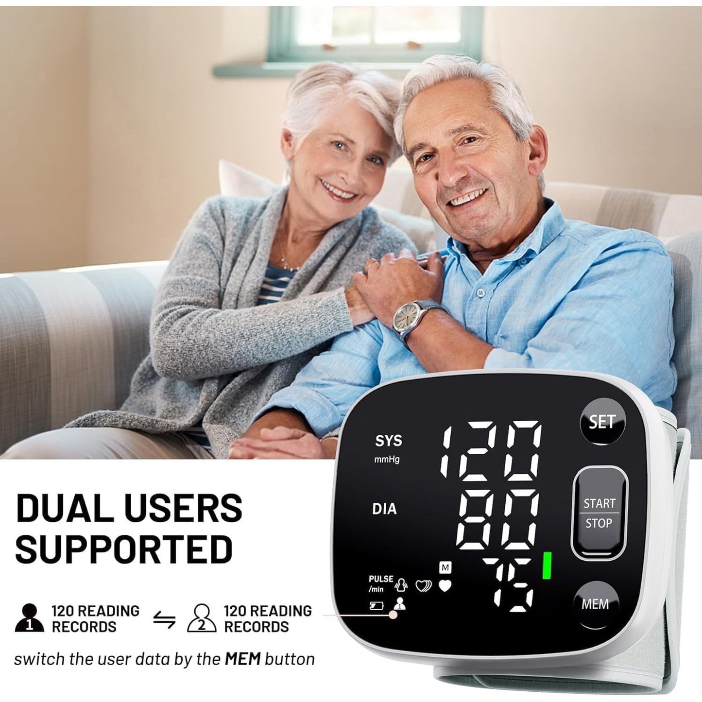 Oklar Wrist Blood Pressure Monitor FDA Cleared Rechargeable with Adjustable Cuff 4.92-8.46 Inches 240 Reading Memory 2 Users Voice Broadcast Storage Case