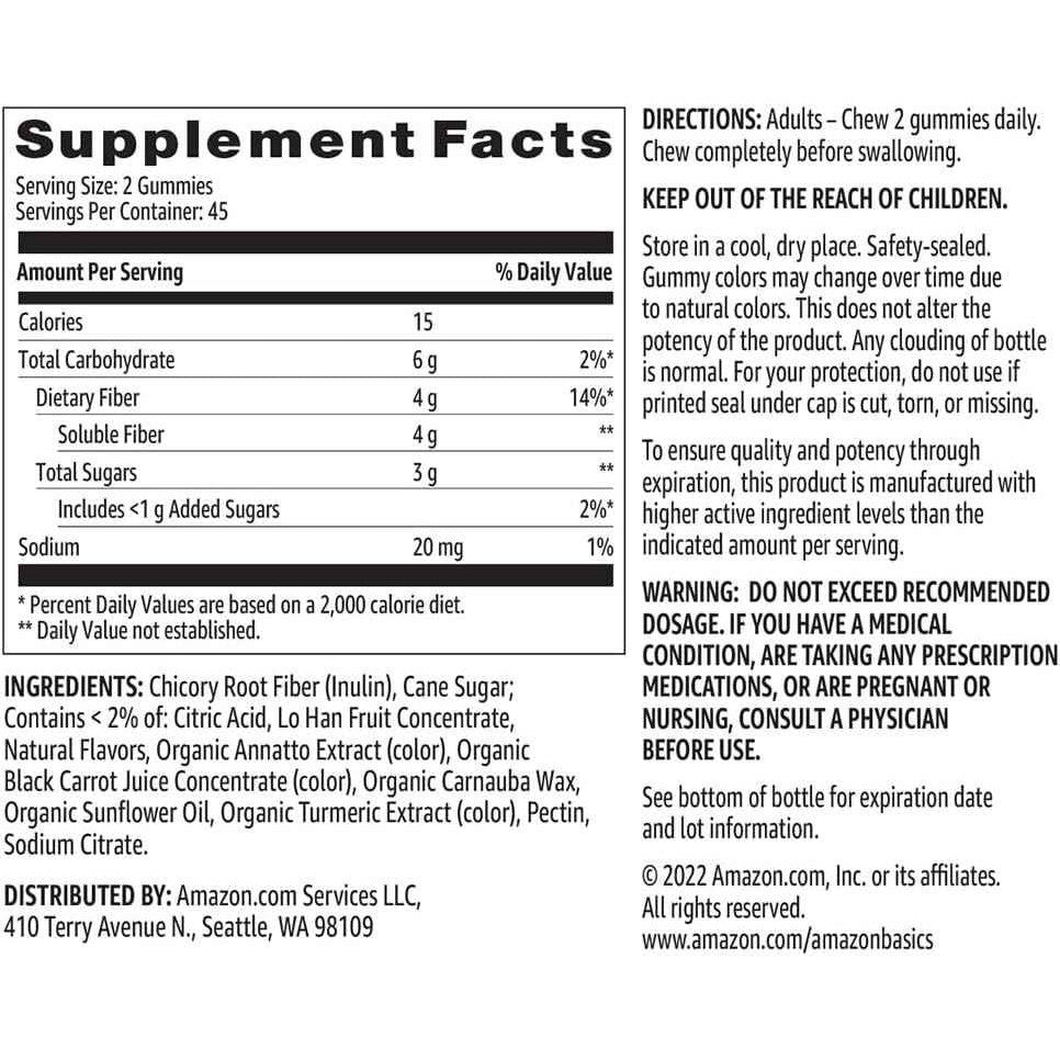 Amazon Basics Soft Fiber Gummies for Digestive Health 90 Count