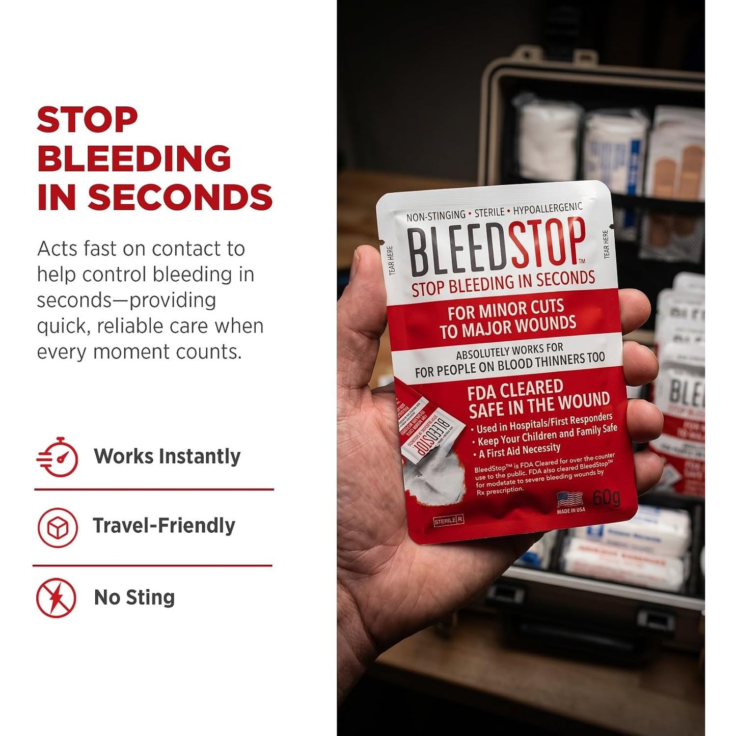 BleedStop First Aid Powder for Blood Clotting Trauma Kit 4 Pouches