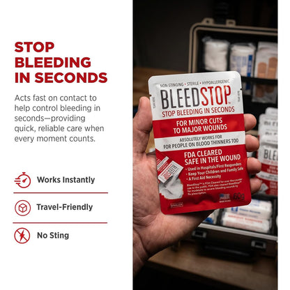 BleedStop First Aid Powder for Blood Clotting Trauma Kit 4 Pouches
