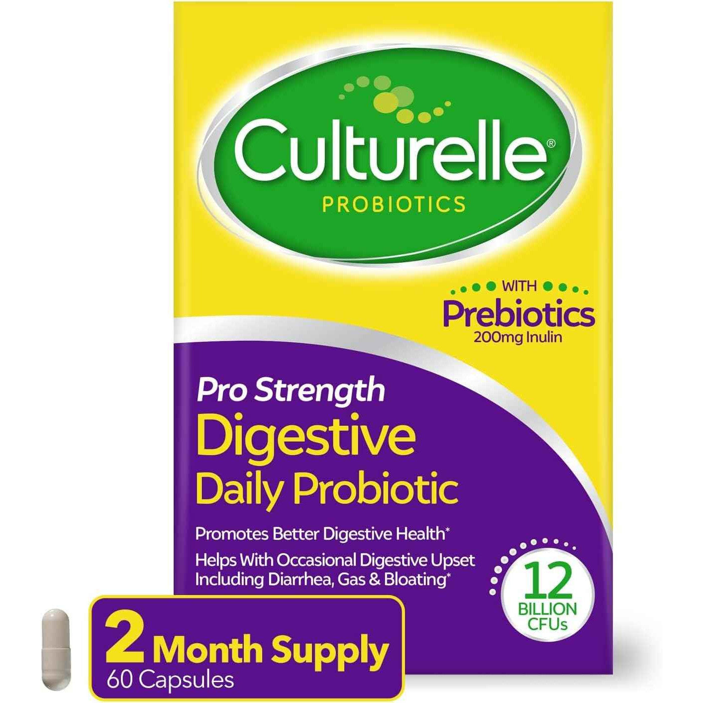 Culturelle Pro Strength Daily Probiotics Digestive Health 12 Billion CFUs 60 Count