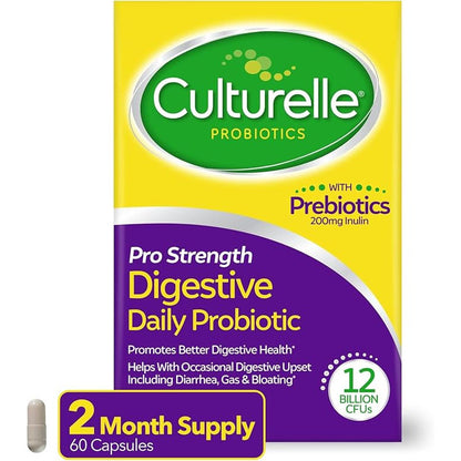 Culturelle Pro Strength Daily Probiotics Digestive Health 12 Billion CFUs 60 Count