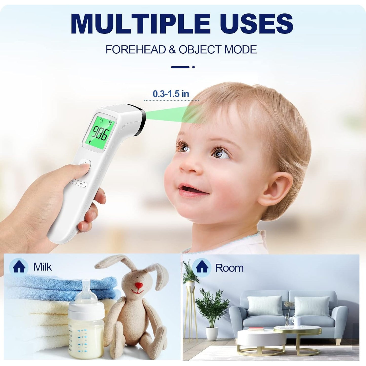 No-Touch Thermometer for Adults and Kids Accurate Digital Baby 1s Fast Reading Fever Alarm Silent Mode 35-Reading Memory Forehead & Object Mode AAA Battery Included