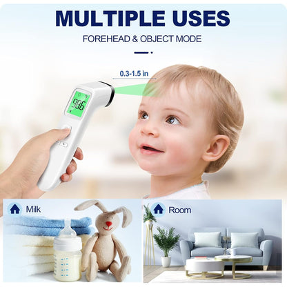No-Touch Thermometer for Adults and Kids Accurate Digital Baby 1s Fast Reading Fever Alarm Silent Mode 35-Reading Memory Forehead & Object Mode AAA Battery Included