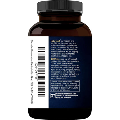 Naturebell Pure Magnesium Glycinate 500mg Chelated 240 Veggie Capsules