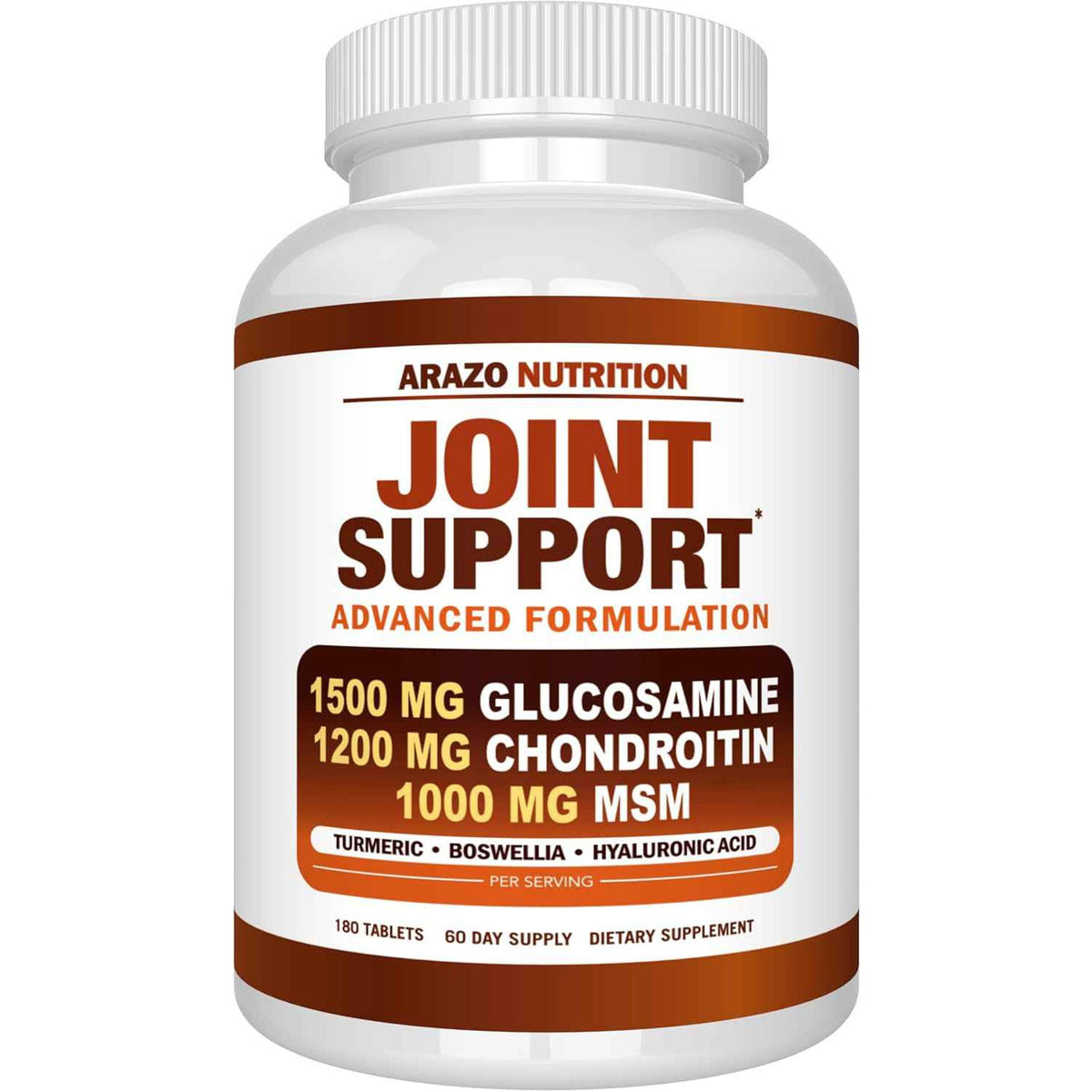 Arazo Nutrition Glucosamine Chondroitin Turmeric MSM Boswellia Joint Support Supplement 180 Tablets