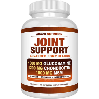 Arazo Nutrition Glucosamine Chondroitin Turmeric MSM Boswellia Joint Support Supplement 180 Tablets