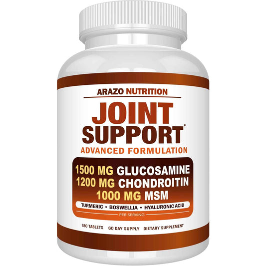 Arazo Nutrition Glucosamine Chondroitin Turmeric MSM Boswellia Joint Support Supplement 180 Tablets