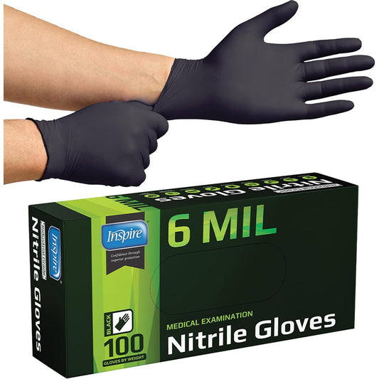 Soho Living Inspire Black Nitrile Gloves Heavy Duty 6 Mil Chemical Resistant Disposable
