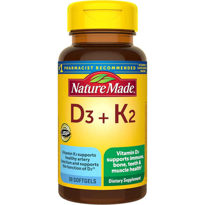 Nature Made Vitamin D3 K2 Supplement 5000 IU 30 Softgels