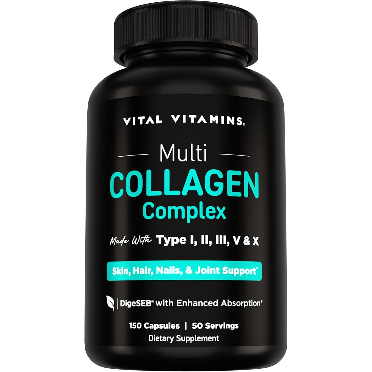 Vital Vitamins Multi Collagen Peptides Capsules Types I II III V X 150 Count