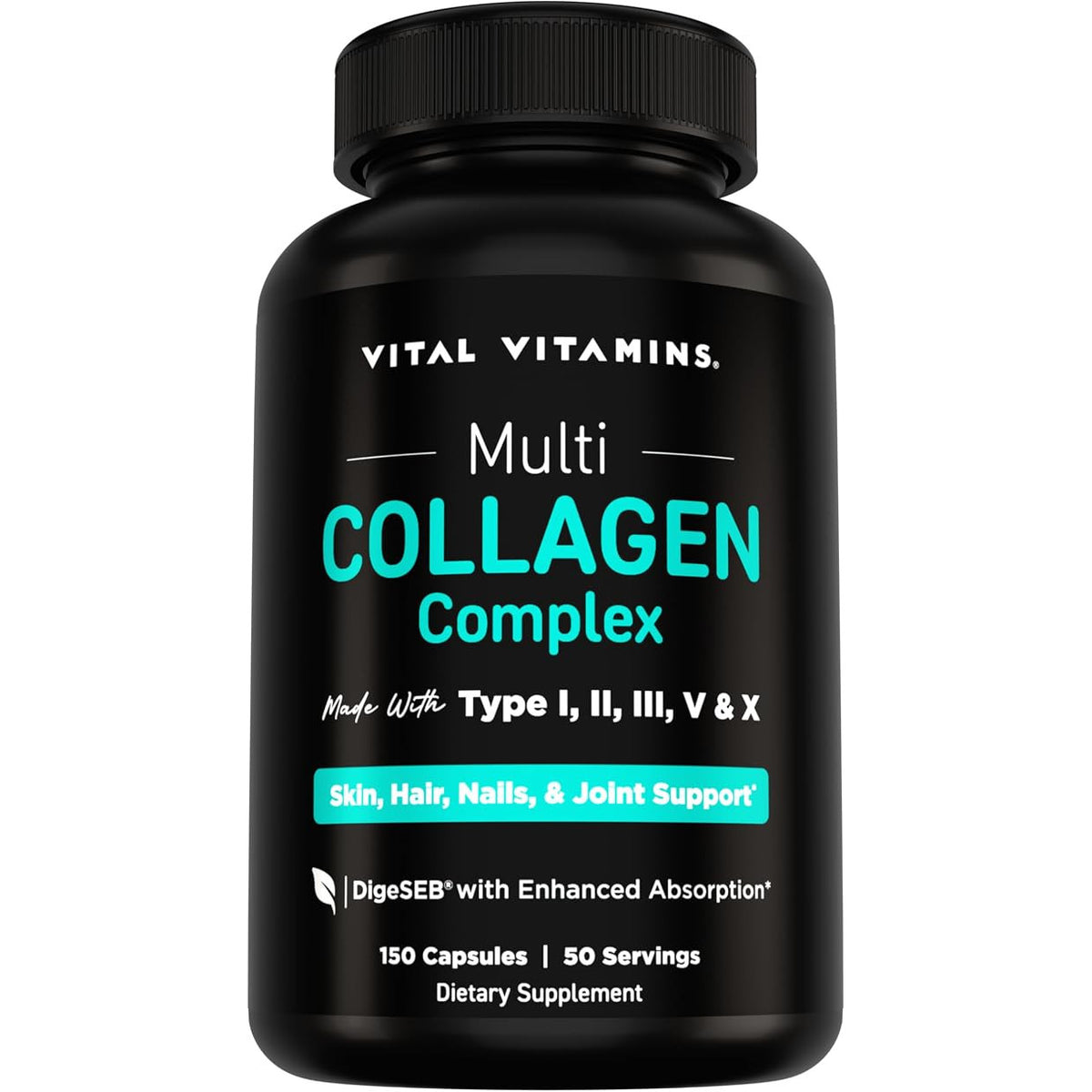 Vital Vitamins Multi Collagen Peptides Capsules Types I II III V X 150 Count