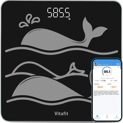 Vitafit Digital Bathroom Scale 400 lb Capacity 0.1 lb Accuracy Step-On LED Display Spray Silver Black