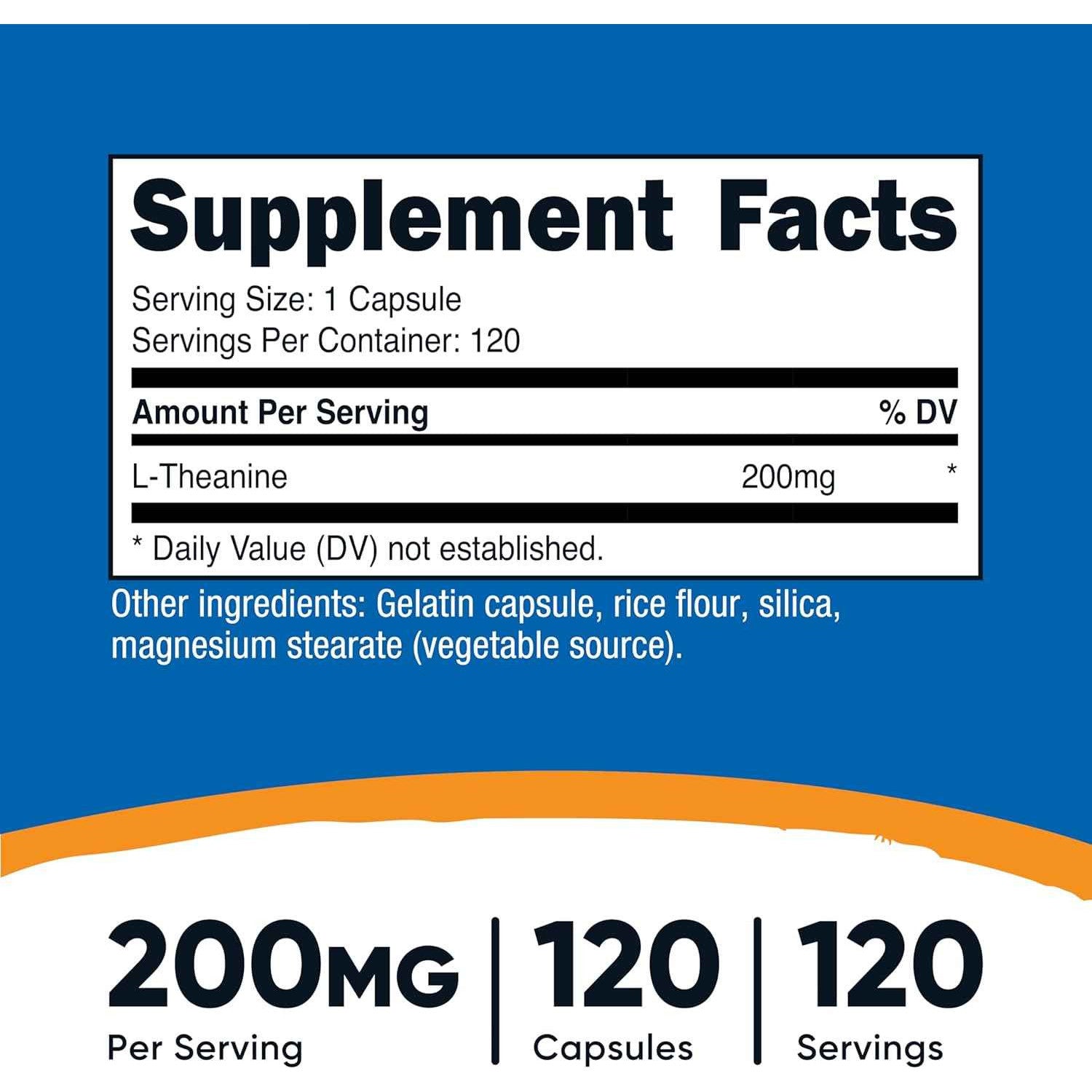 Nutricost L-Theanine 200mg Double Strength Supplement Capsules - Non-GMO, Gluten Free