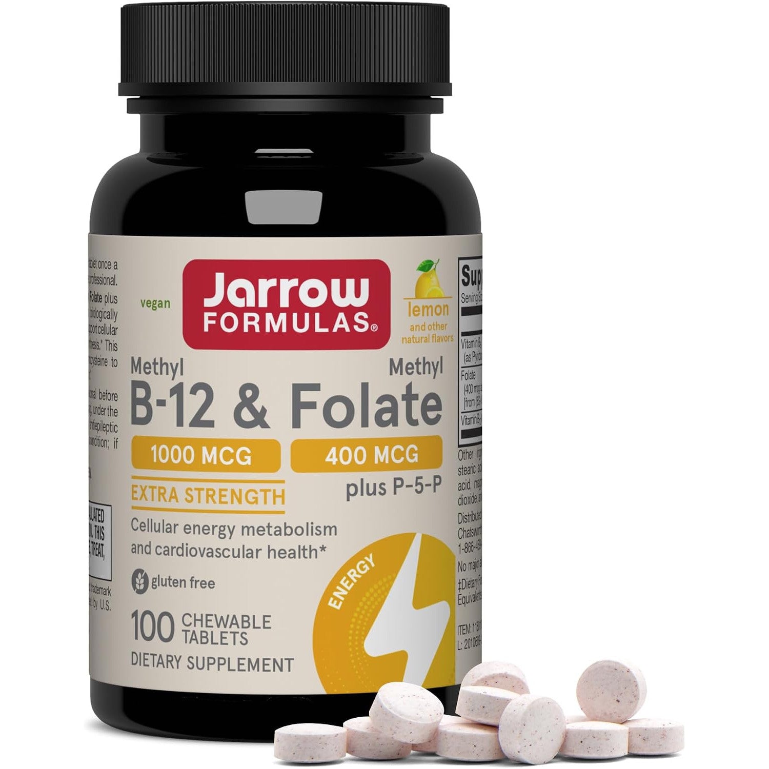 Jarrow Formulas Methyl B-12 & Methyl Folate Dietary Supplement Chewable Tablets