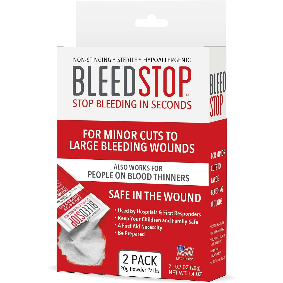 BleedStop First Aid Powder for Blood Clotting Trauma Kit 4 Pouches