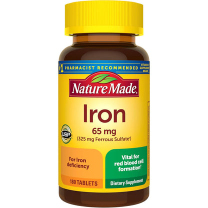 Nature Made Iron 65 mg Tablets Supplement for Red Blood Cell Support 180 Count
