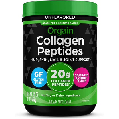 Orgain Hydrolyzed Collagen Peptides Powder 20g Grass Fed Unflavored 1lb