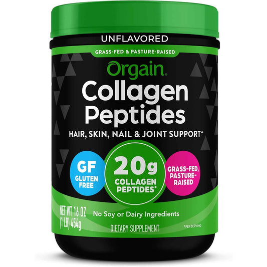 Orgain Hydrolyzed Collagen Peptides Powder 20g Grass Fed Unflavored 1lb