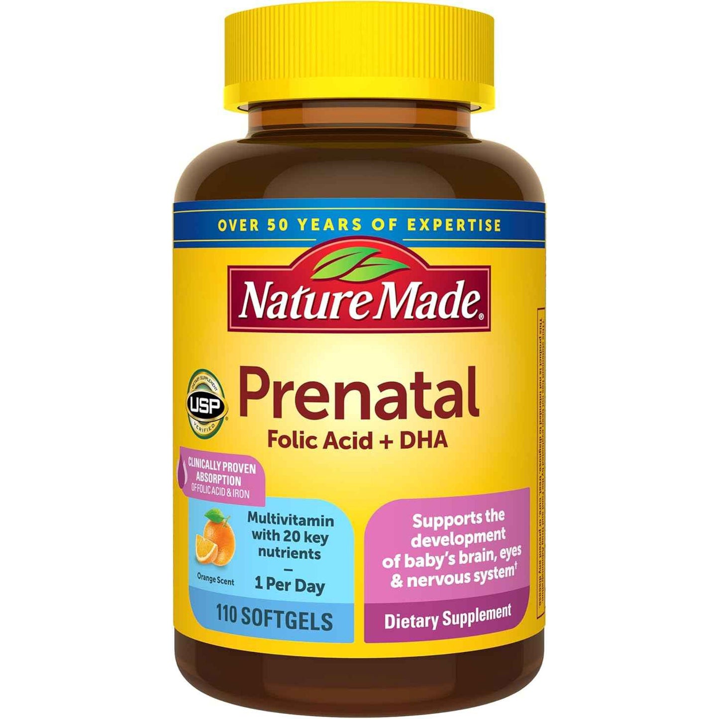 Nature Made Prenatal Vitamins With Folic Acid + DHA, 110 Softgels