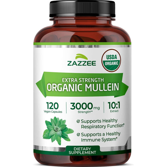 Zazzee Organic Mullein Leaf 10:1 Extract Respiratory Support Capsules